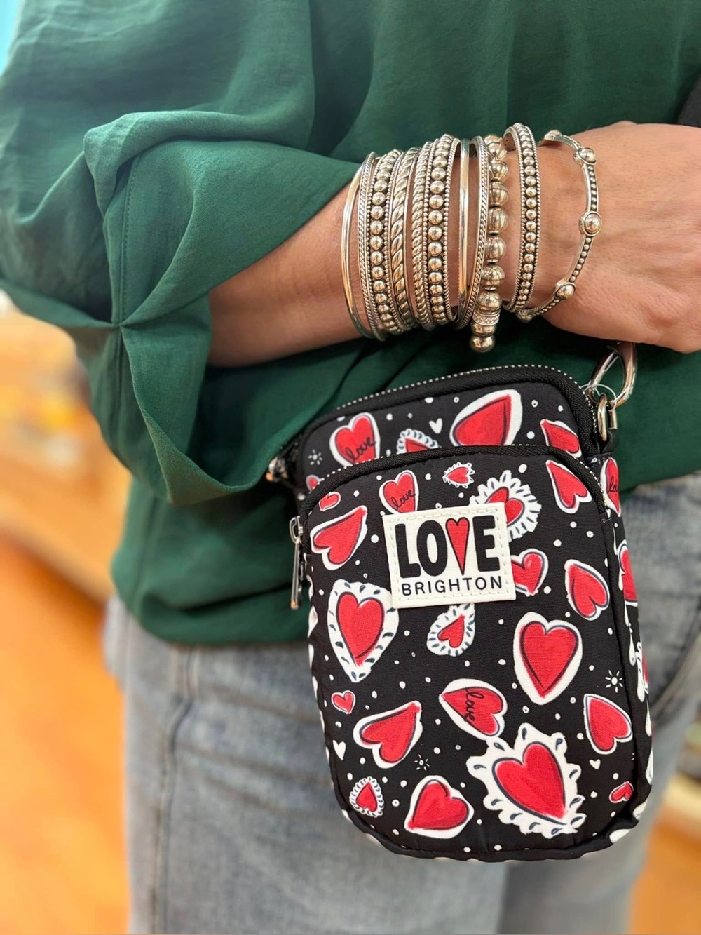 BRIGHTON NEW Hearts A Flutter Utility Bag Whimsical Crossbody Zipper Pouch NWOT